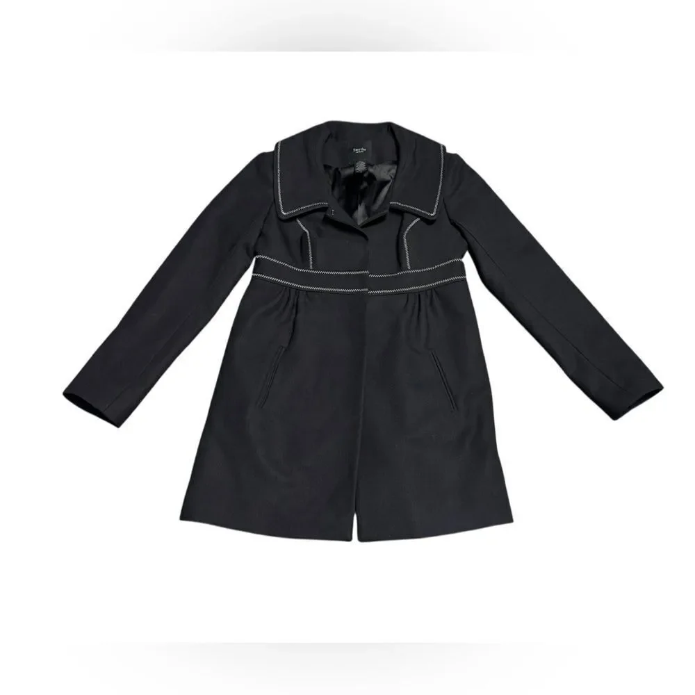 🔥 SMYTHE women’s luxury black & white stitched wool pointed collar pea coat sz 6